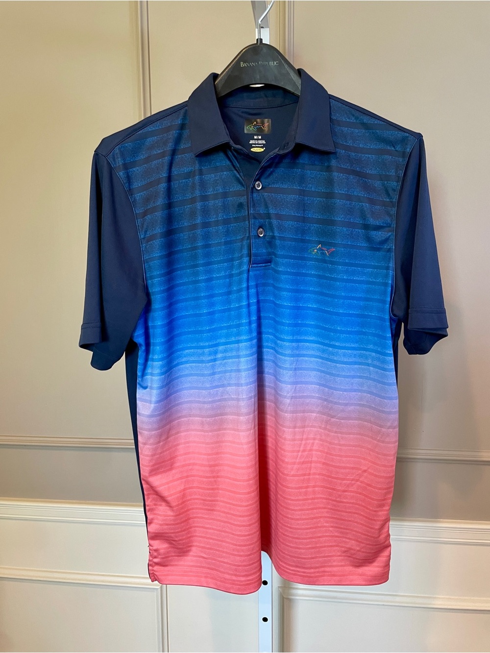 Greg Norman Men's Golf Polo Medium UPF Lightweight Blue Fade Pink Office Career